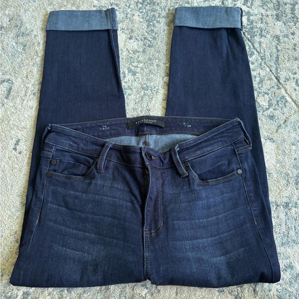 Liverpool Women's Dark Blue Cuffed Cropped Jeans